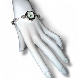 Anne KleinWatch Womens Silver Tone Blue Floral Link Crystal Band New Battery